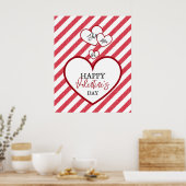Poster Happy Valentine's Day Red Hearts Chalk Stripes (Cuisine)