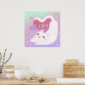 Poster Happy Valentine's Day with Fluffy White Cat (Cuisine)