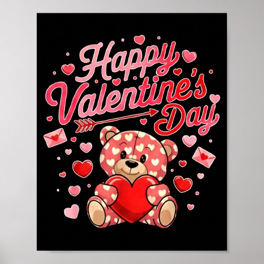 Poster Happy Valentines Day Women Cute Bear Valentine Hea (Devant)