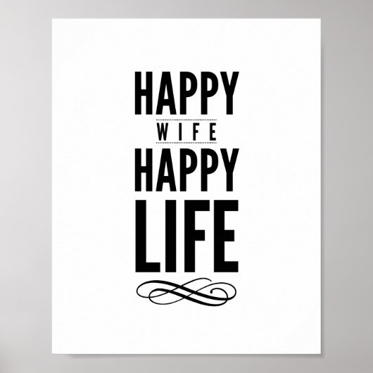 Poster Happy Wife Typographic Quote Print in White (Devant)