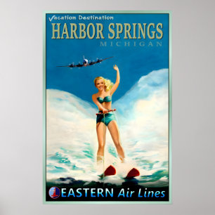 Poster Harbor Springs Michigan Eastern Air Lines Nouveau