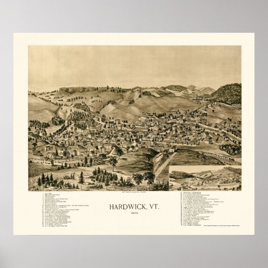 Poster Hardwick, VT Carte panoramique - 1892 (Devant)