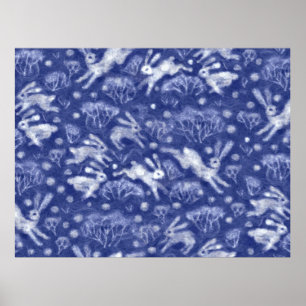 Poster Hares Neiges lapins blancs Hiver Animal bleu