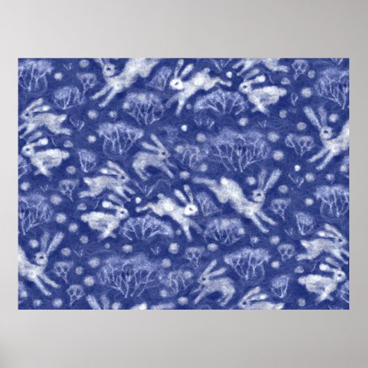 Poster Hares Neiges lapins blancs Hiver Animal bleu (Devant)