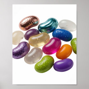 POSTER HARICOTS JELLY COLORÉS ARGENT SUR FOND NOIR