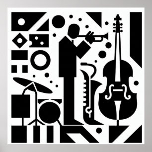 Poster Harlem Renaissance Trumpet Musicien Noir & Blanc