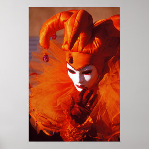 Poster Harlequin dans l'orange au carnaval de Venise