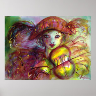 Poster HARLEQUIN JOUER VIOLIN / Carnaval vénitien