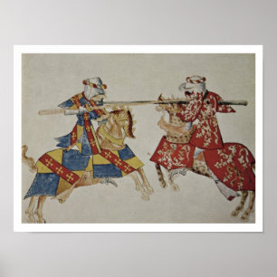 Poster Harley 4205 f.366 Jousting Knights, c.1445 (vellum