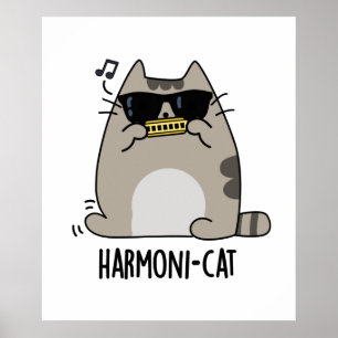 Poster Harmoni-cat Funny Harmonica Cat Pun 