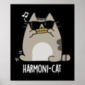 Poster Harmoni cat Funny Harmonica Cat Pun Dark BG (Devant)