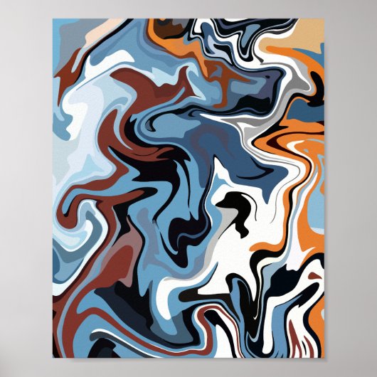 Poster Harmonie Abstraite de tons bleus et terreux (Devant)