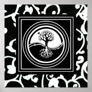 Poster Harmonie de blanc de noir de symbole d'arbre de