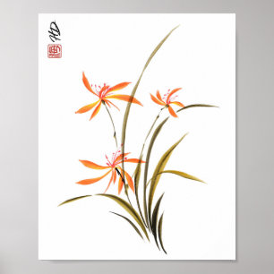 Poster Harmonie de l'orchidée sauvage, art à l'aquarelle