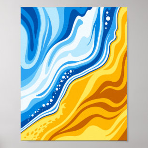 Poster Harmonie des vagues d'eau et de feu