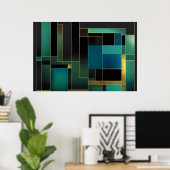 Poster Harmonie Dorée en Vert et Bleu (Bureau à domicile)