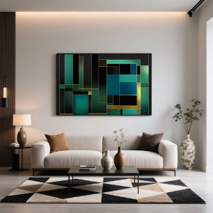 Poster Harmonie Dorée en Vert et Bleu