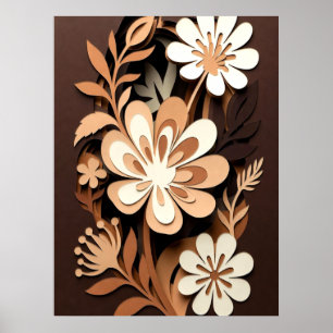 Poster Harmonie Florale en Papier Découpé en Couches