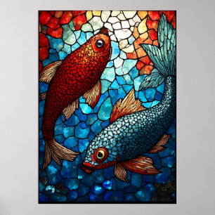 Poster Harmonie Koi en verre tendu