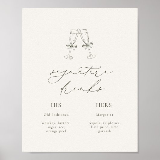 Poster HARMONIE Olive Green Signature Boissons Mariage (Devant)