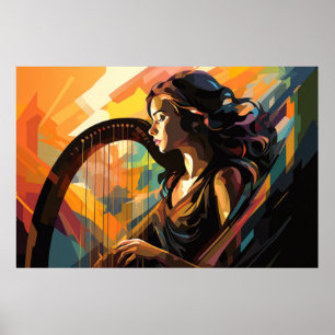 Poster Harp Player Music Peinture Art Décor Abstrait