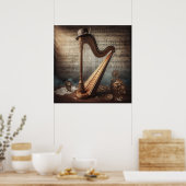 Poster Harpe Steampunk = Arrière - plan Sheetmusic (Cuisine)