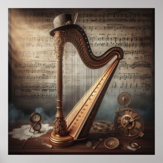 Poster Harpe Steampunk = Arrière - plan Sheetmusic (Devant)