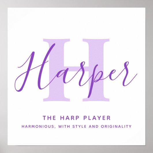Poster Harper nom signifiant texte violet personnalisé (Devant)