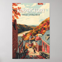 Harpers Ferry West Virginia Travel Art Vintage