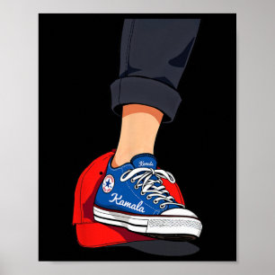Poster Harris Bleu Marchant Sur Chapeau Méga Rouge