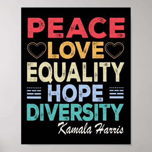 Poster Harris Peace Love Equality Hope Diversity Retro (Devant)