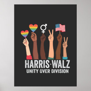 Poster Harris Walz 2024 Unité sur division élections LGBT
