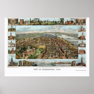 Poster Harrisburg, PA Carte panoramique - 1855