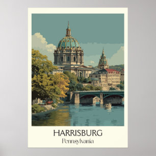 Poster Harrisburg PA Vintage Capitol Building Art