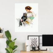 Poster Harrison Fisher : Femme avec chat (Bureau à domicile)