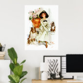 Poster Harrison Fisher : Une femme avec trois chiens (Bureau à domicile)