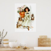 Poster Harrison Fisher : Une femme avec trois chiens (Cuisine)