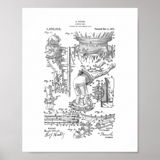 Poster Harry Houdini Diver's Suit Patent (Devant)