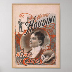 Poster Harry Houdini, Théâtre Vintage "Roi des Cartes"