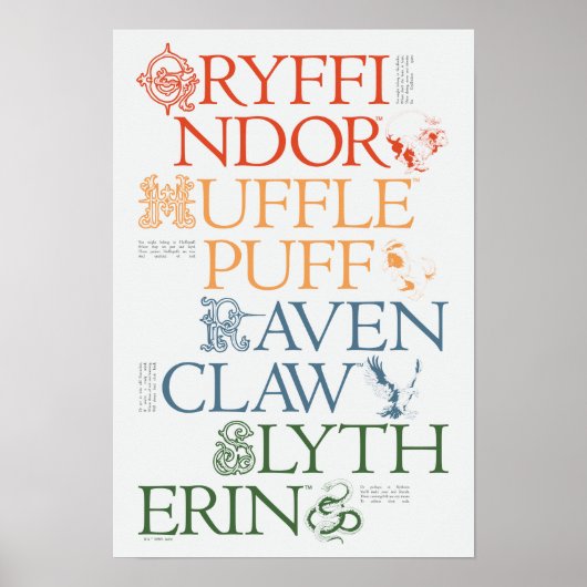 Poster HARRY POTTER™ | Delicate Sketch HOGWARTS™ Houses (Devant)