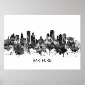 Poster Hartford Connecticut Skyline BW (Devant)