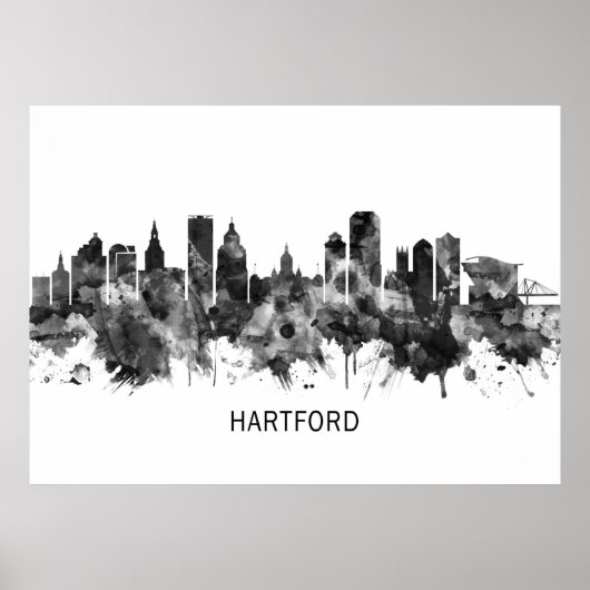 Poster Hartford Connecticut Skyline BW (Devant)
