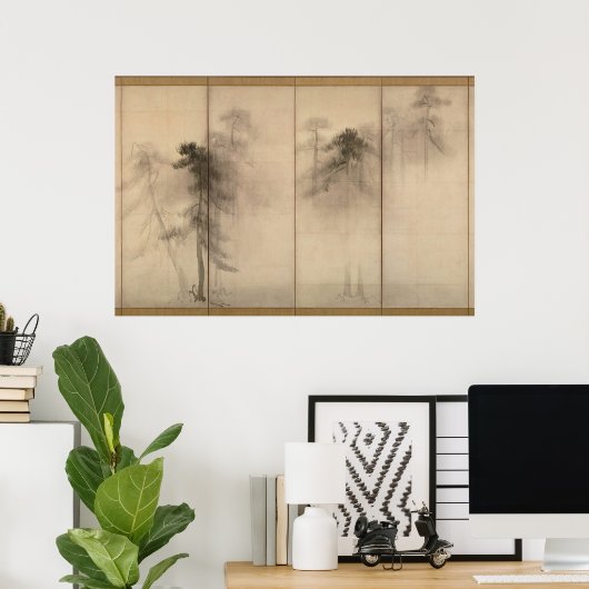 Poster Hasegawa Tohaku Pine Trees 16ème fawn Japonais (Bureau à domicile)