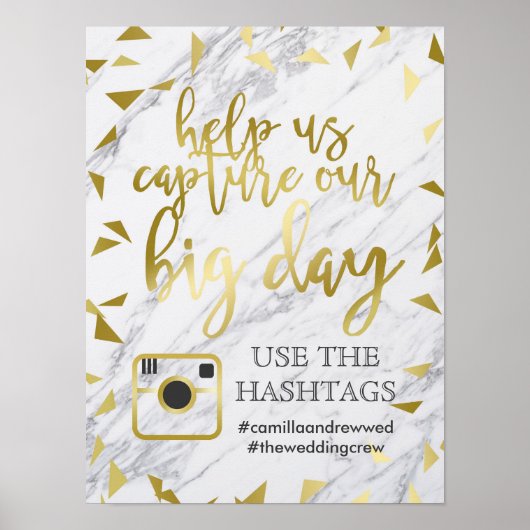 Poster Hashtag Gold Flecks & Marble Mariage (Devant)