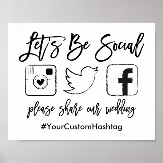 Poster Hashtag Mariage à main chic (Devant)