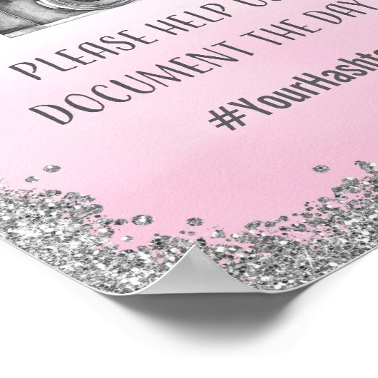 Poster Hashtag Mariage argent et rose (Coin)