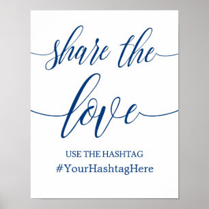 Poster Hashtag Mariage Connexion Navy Blue Calligraphy