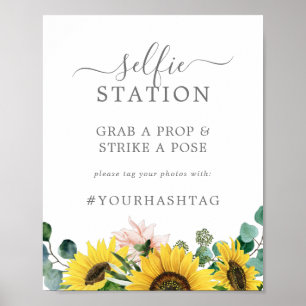 Poster Hashtag Mariage de la station de tournesol rustiqu