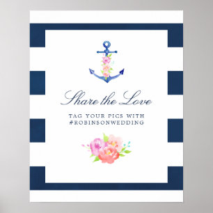 Poster Hashtag Mariage nautique floral