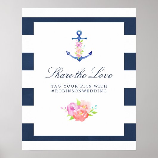 Poster Hashtag Mariage nautique floral (Devant)